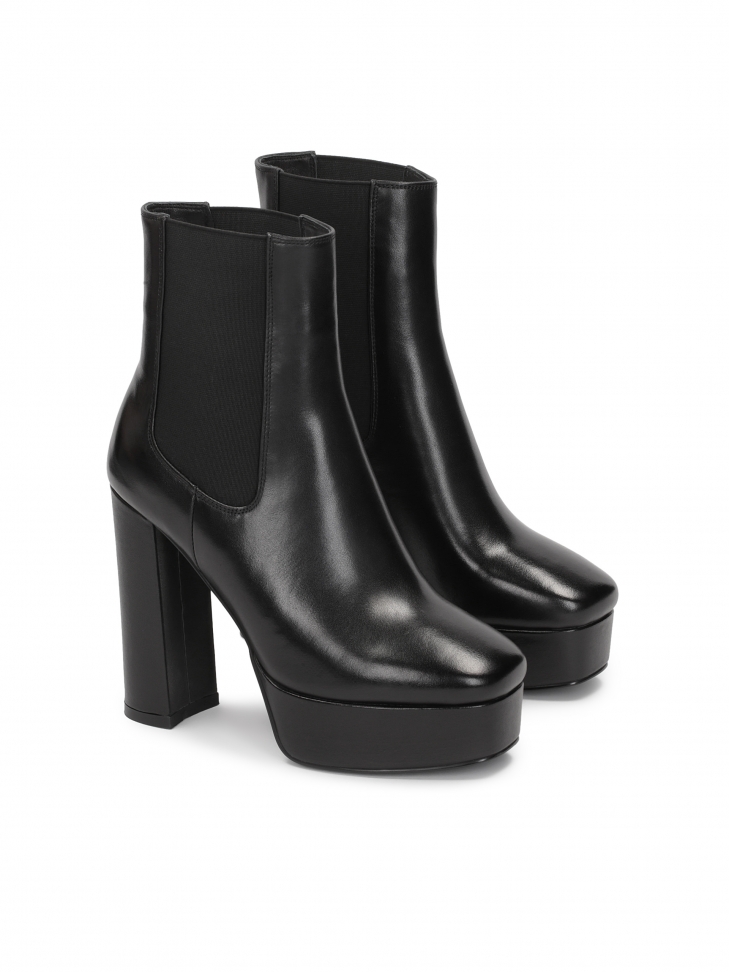 Leather booties on a high heel and a platform