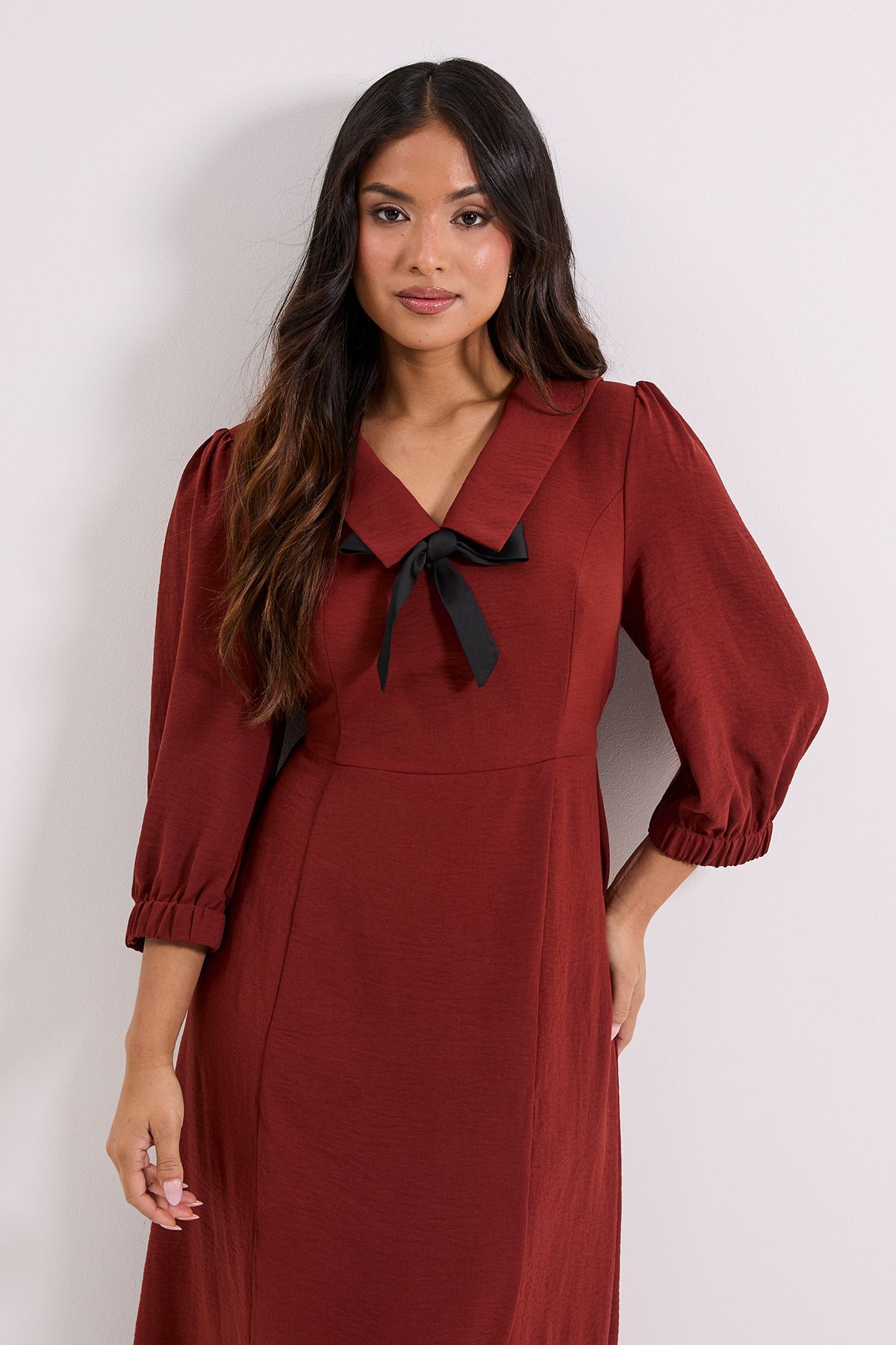 Dorothy Perkins Petite Collar Detail Bow Front Midi Dress
