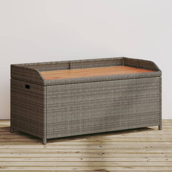 Ławka ze schowkiem, szara, 100x50x52 cm, polirattan i akacja
