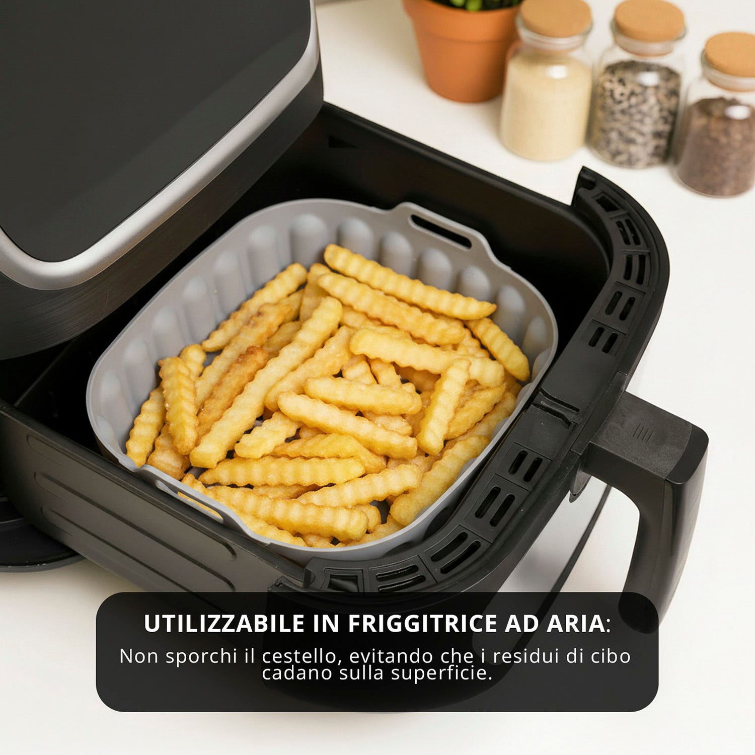 Teglia 22x22 cm silicone per friggitrice ad aria grigia