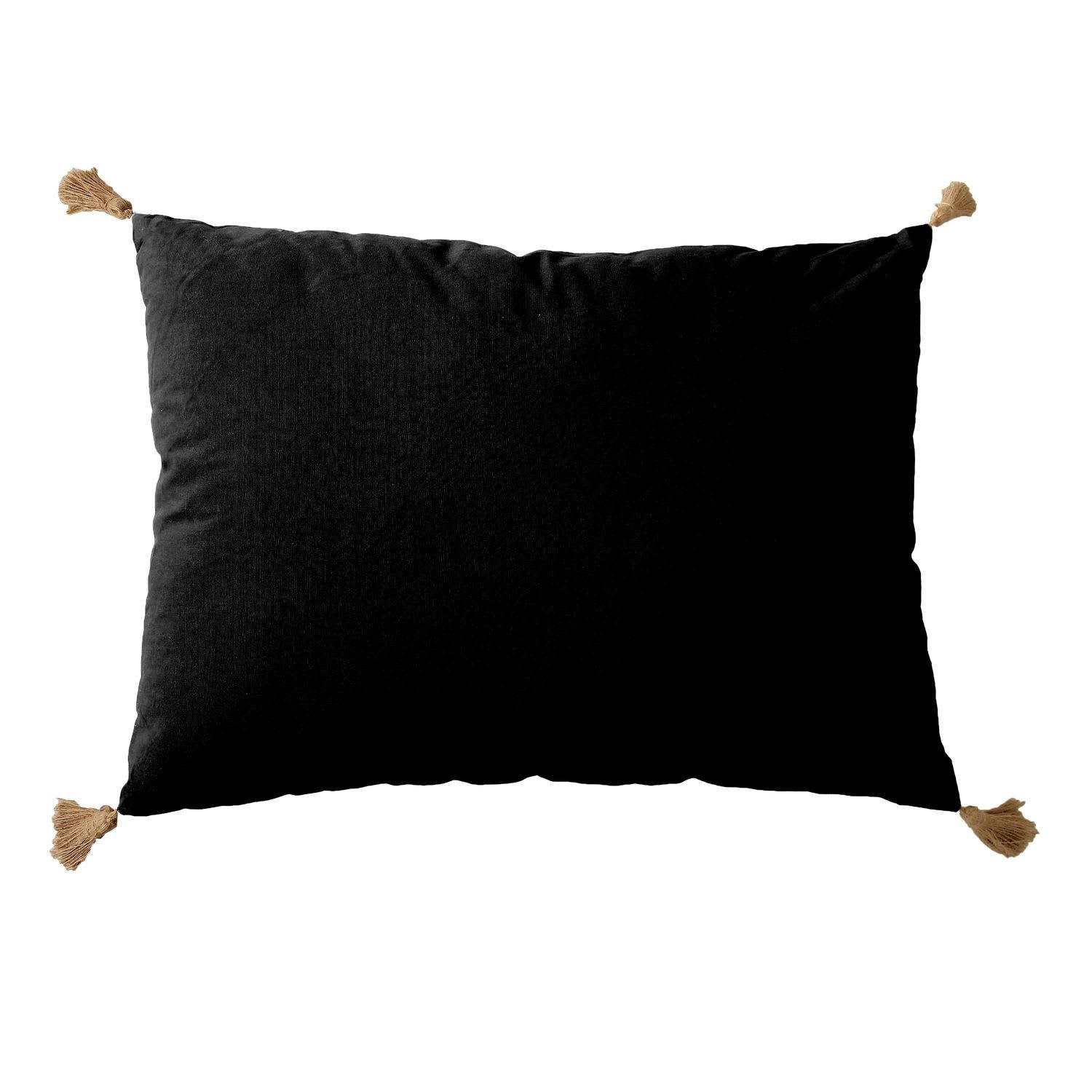 PANAMA - Coussin avec pompons en jute coton noir 70x50