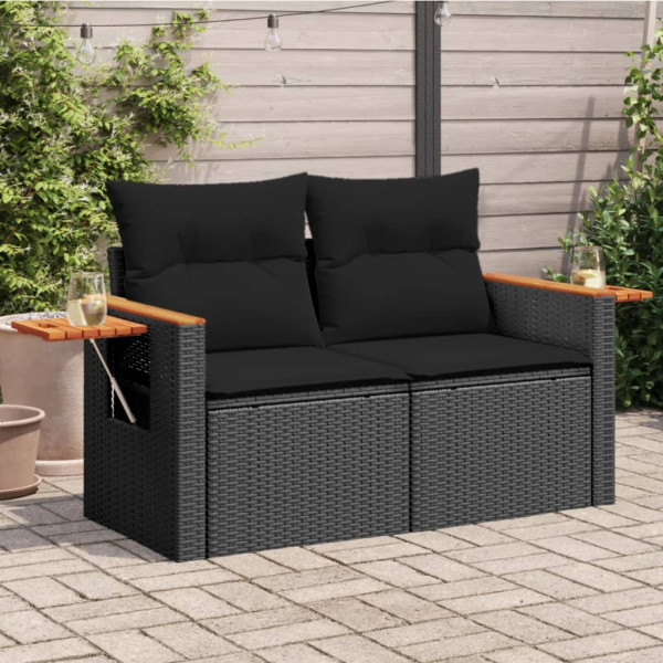Sofa Ogrodowa Czarna z Poduszkami Fotel Siedzisko Na Taras Balkon