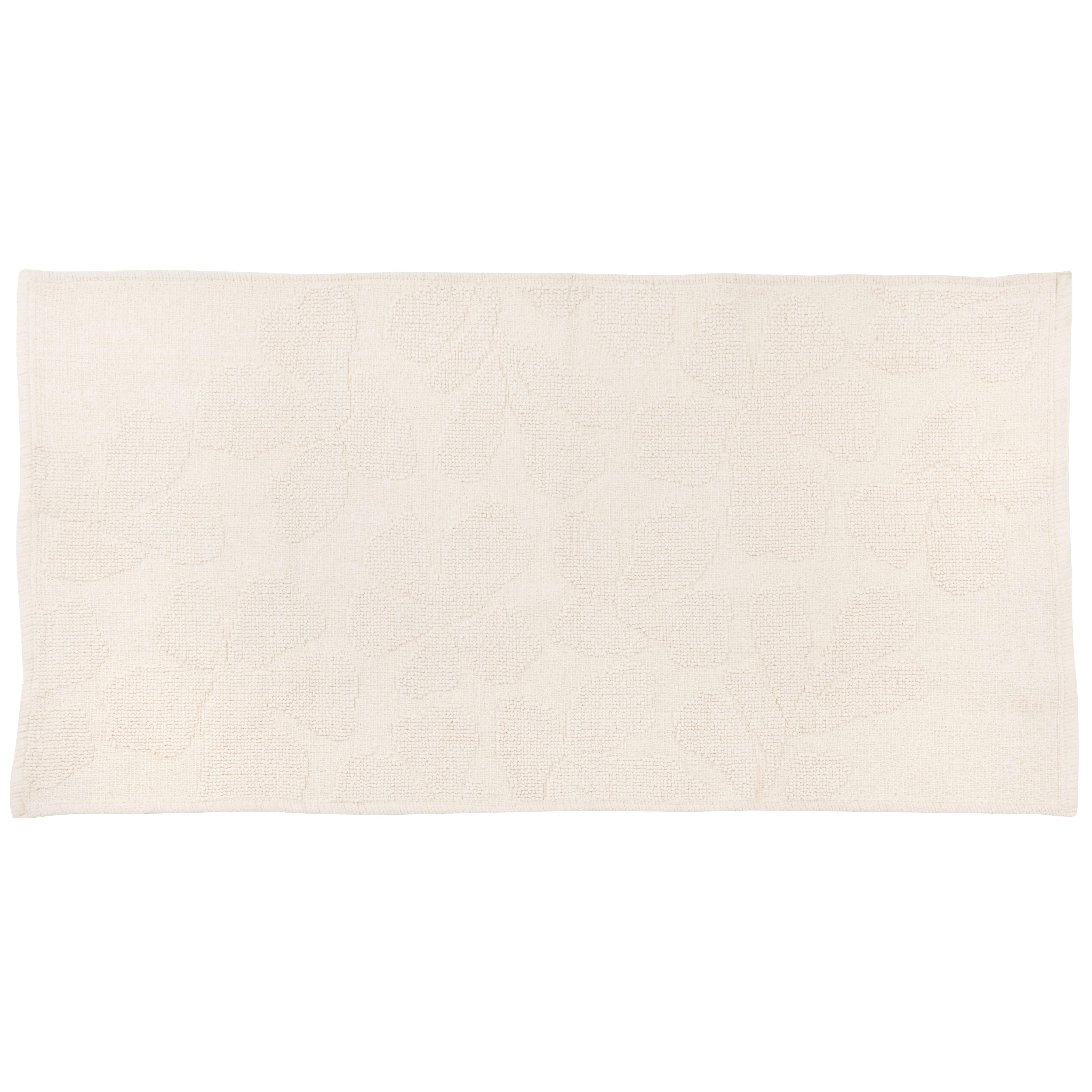 OUSTAU - Tapis tissé jacquard en coton recyclé motif floral en relief blanc 60x120