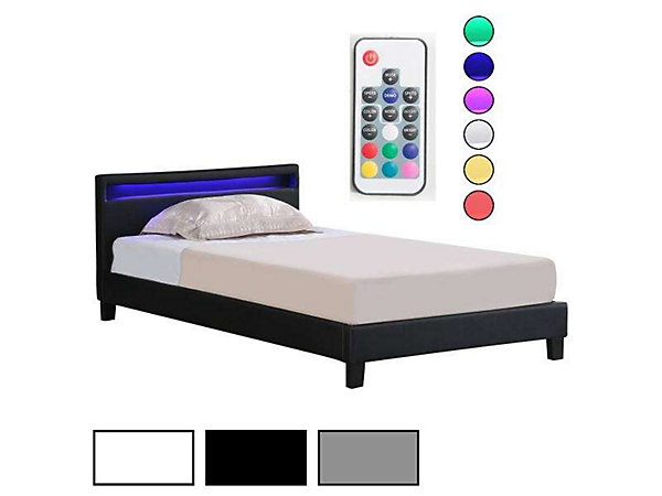Lit LED simple MIRANDO 120x190 cm, avec sommier, revêtement synthétique noir