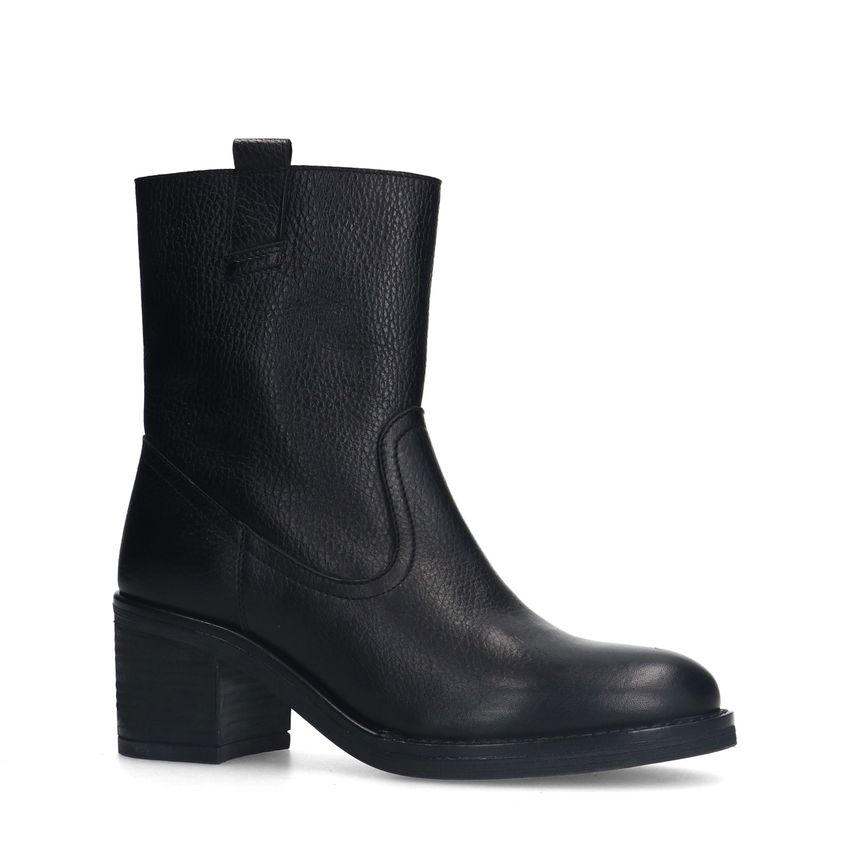 Manfield Zwarte leren enkellaarsjes met hak