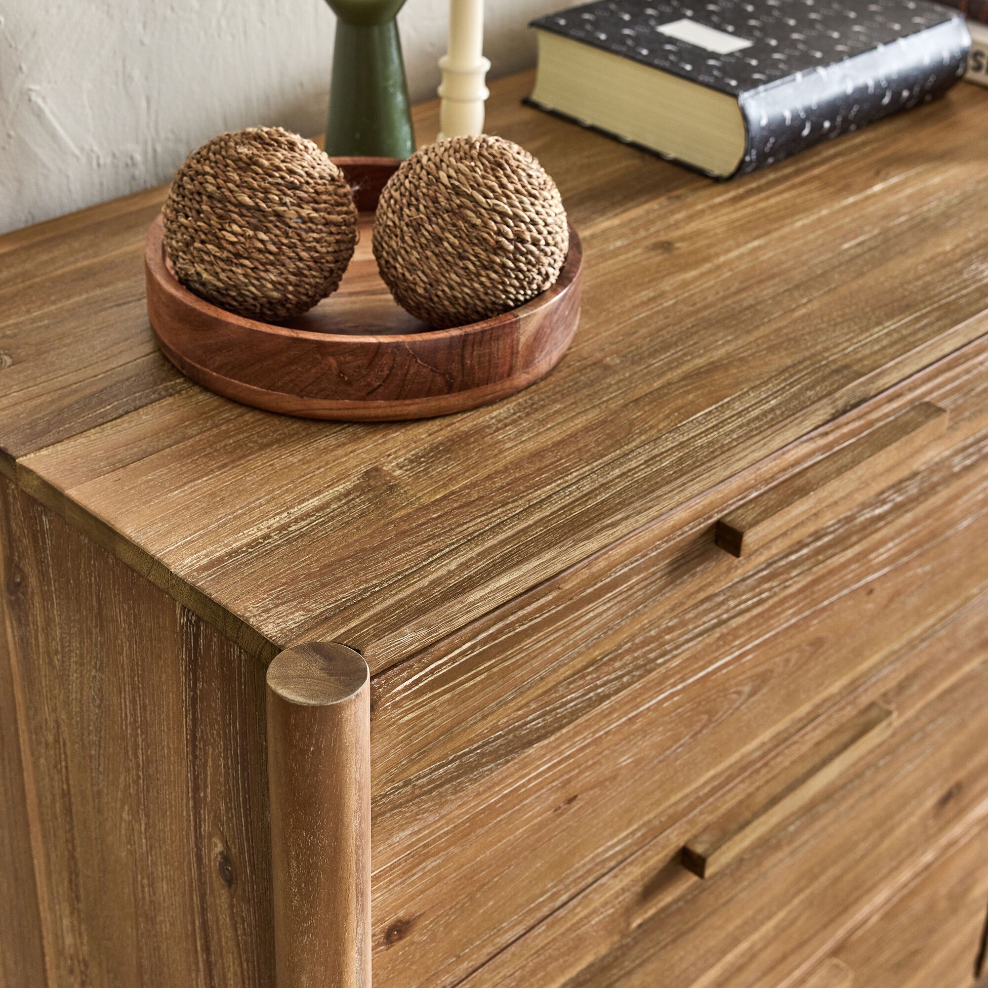 EMILIO - Commode 6 tiroirs en bois d'acacia massif - bois clair