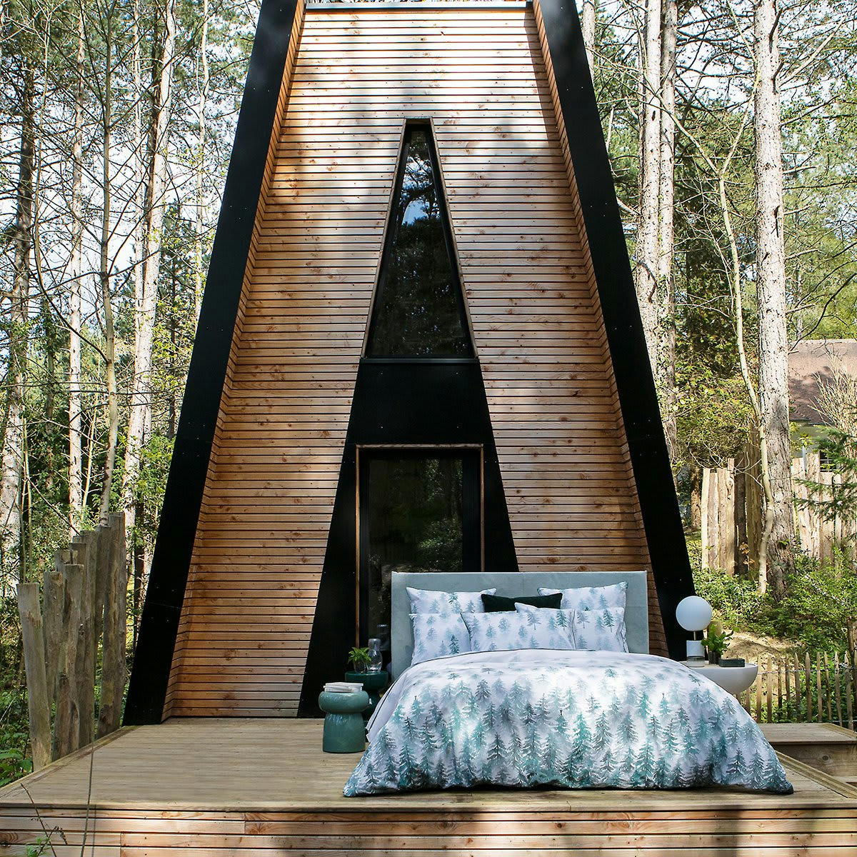 BORÉALE - Housse de couette percale vert foncé 200x200 cm