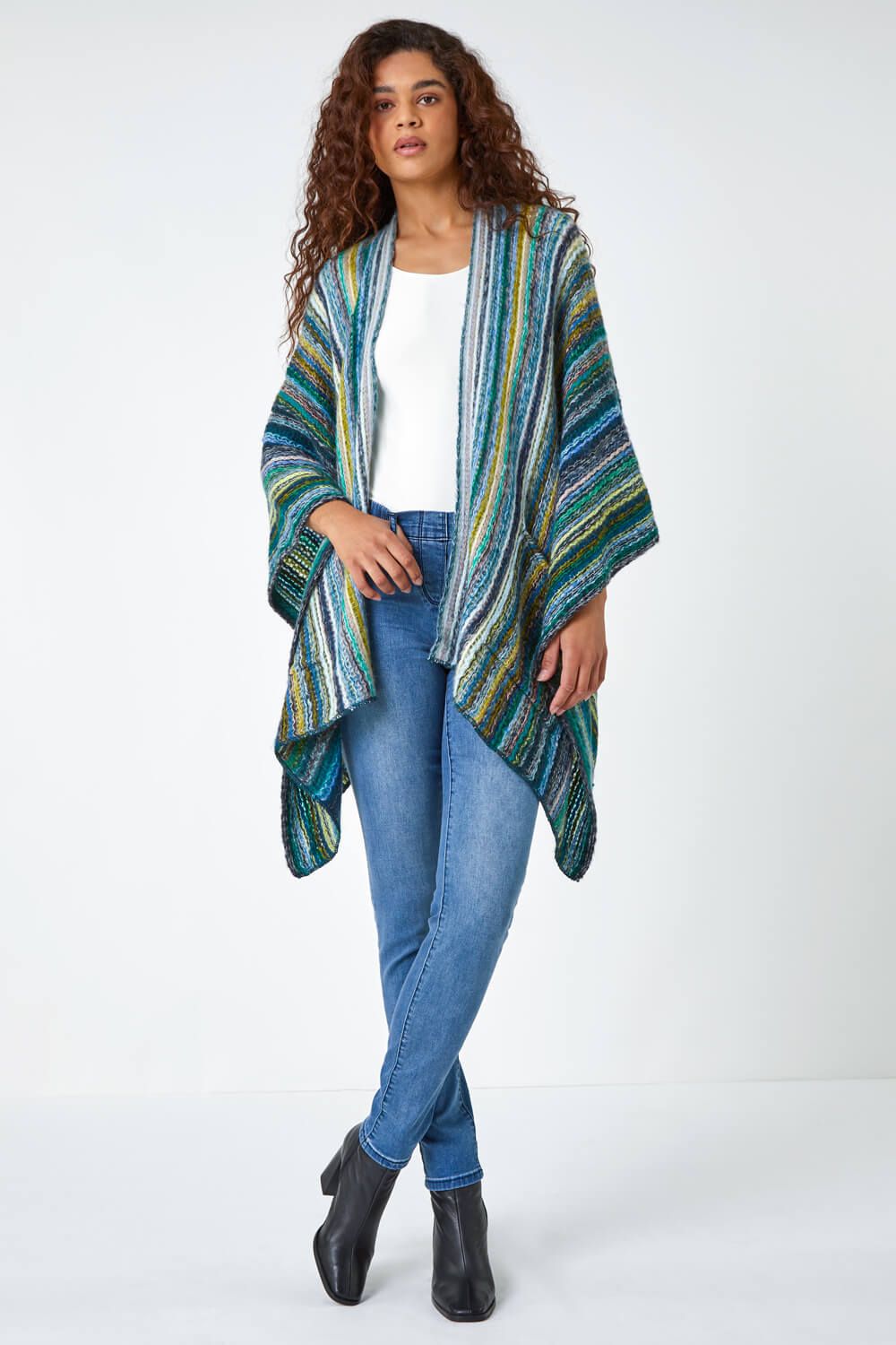 Roman One Size Textured Fringe Knit Cape