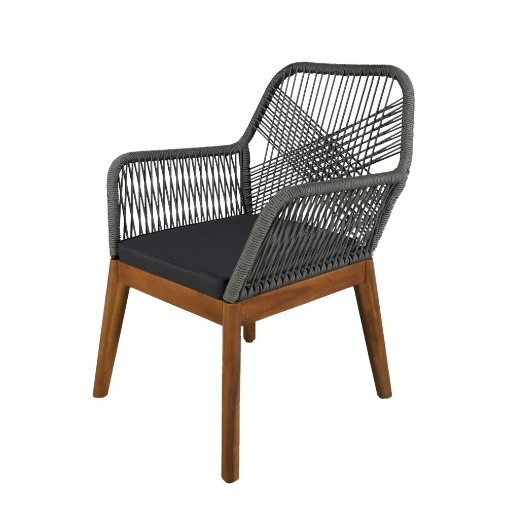Modern Outdoor Acacia Wood Chair with Premium Cushion for Patio（A Set of Two Chairs）