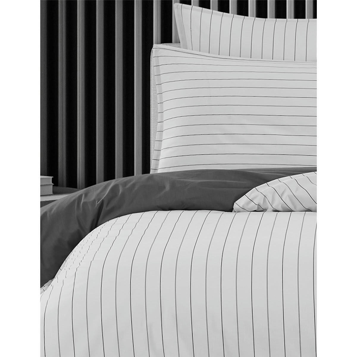 TOLSTA - Parure en percale de coton + 2 taies rectangles Anthracite 240x220 cm