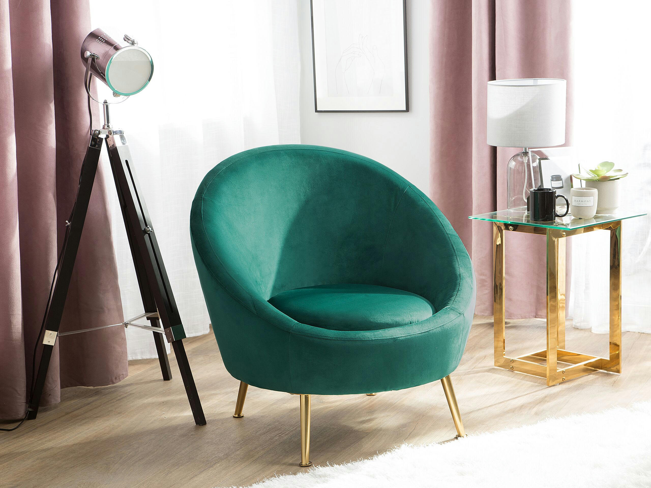 LANGA - Fauteuil en velours vert foncé