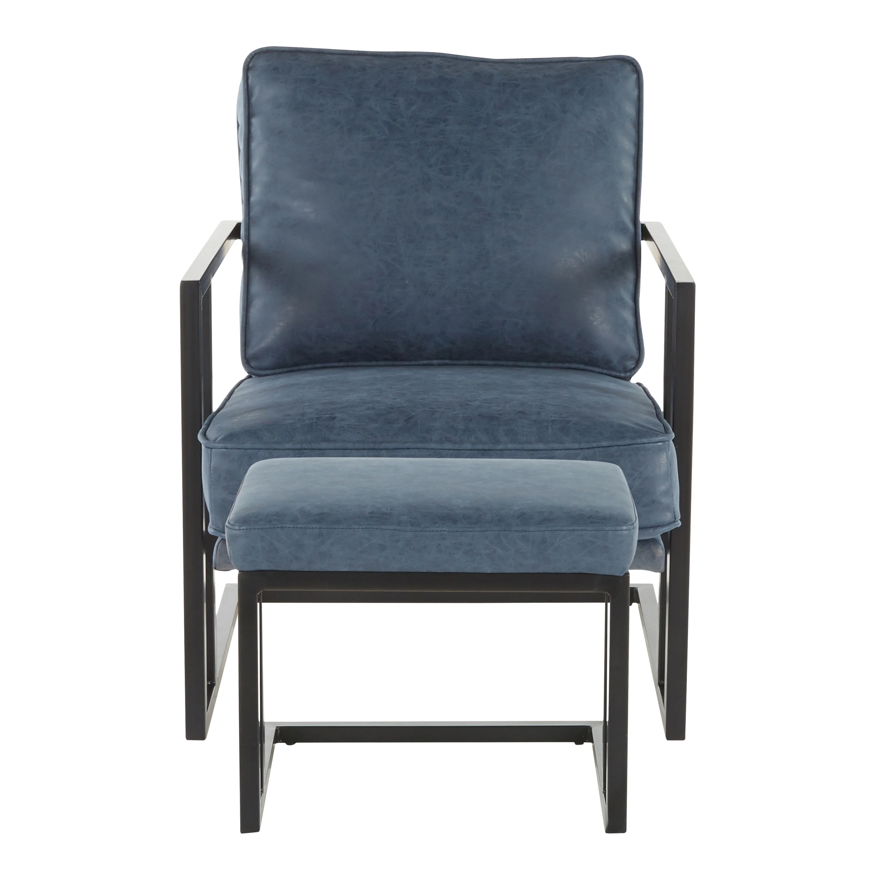 Roman Industrial Faux Leather Lounge Chair & Ottoman Set