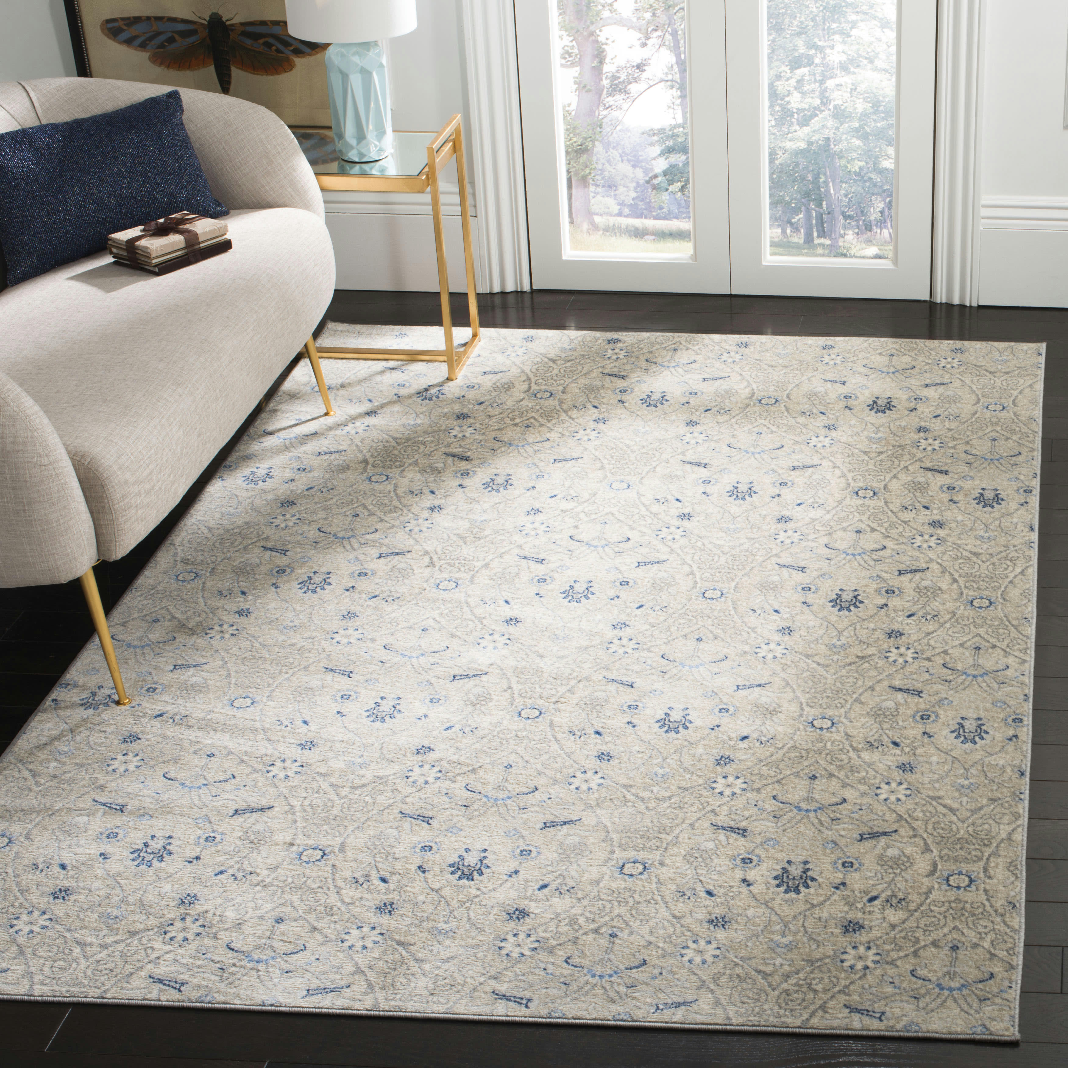 BRENTWOOD - Tapis de salon interieur en gris clair & bleu, 91 x 152 cm