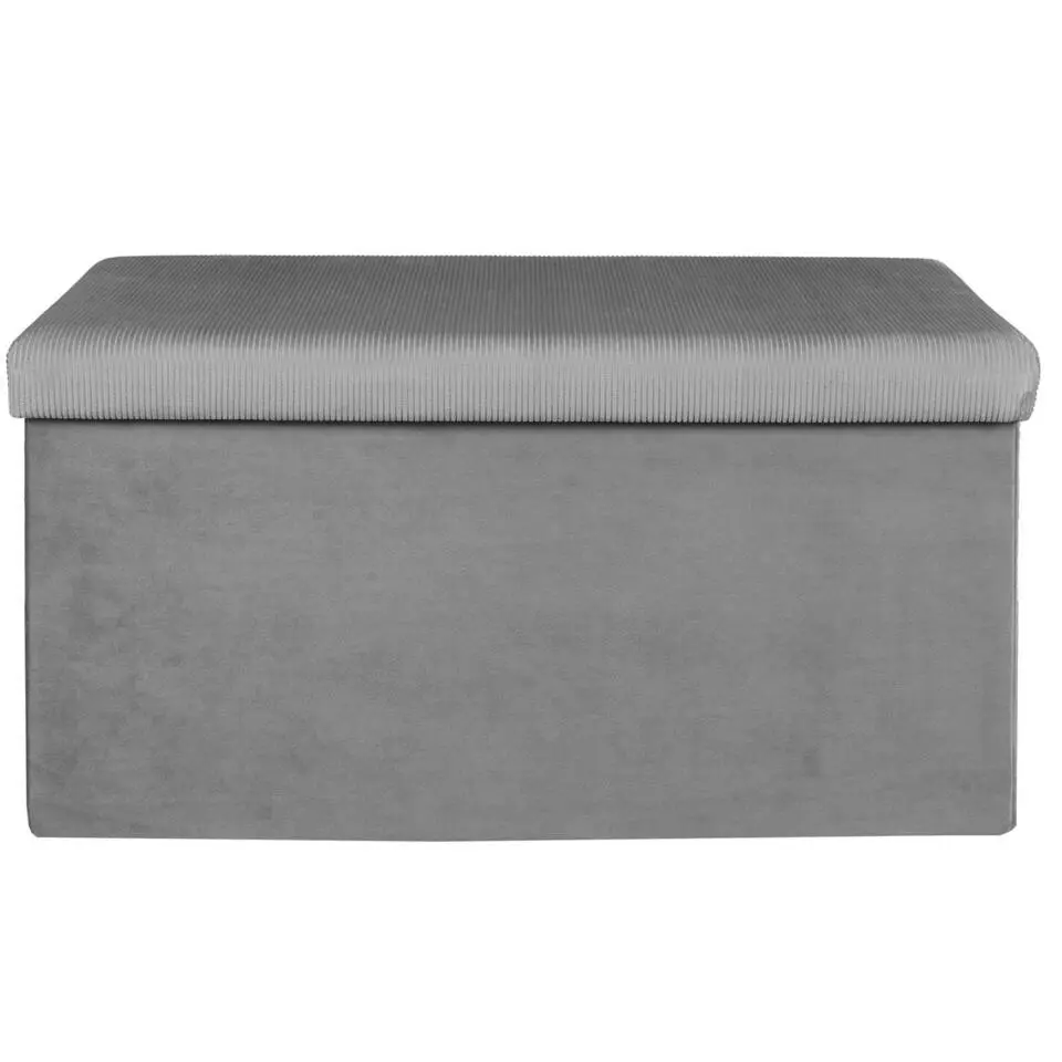 Home Deco Poef Velvet - opbergbox - grijs - 76 x 38 cm