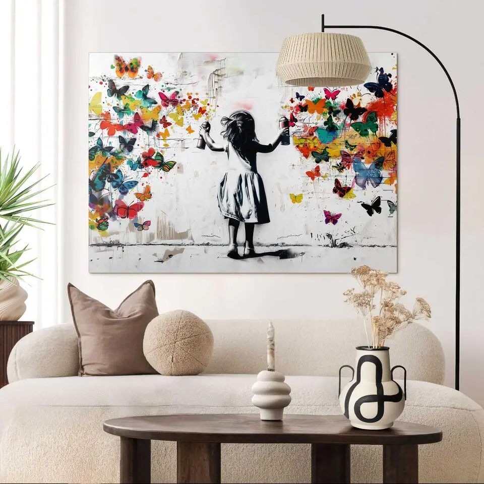 Schilderij Graffiti bloemen - 100 x 140 - Bont