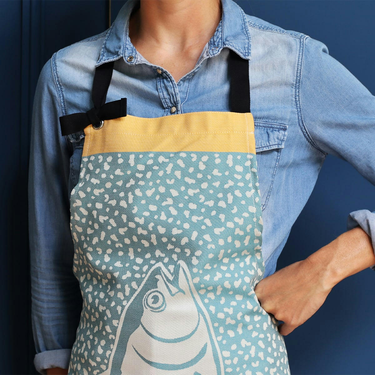 KONTATU - Tablier coton Bleu 70x90 cm