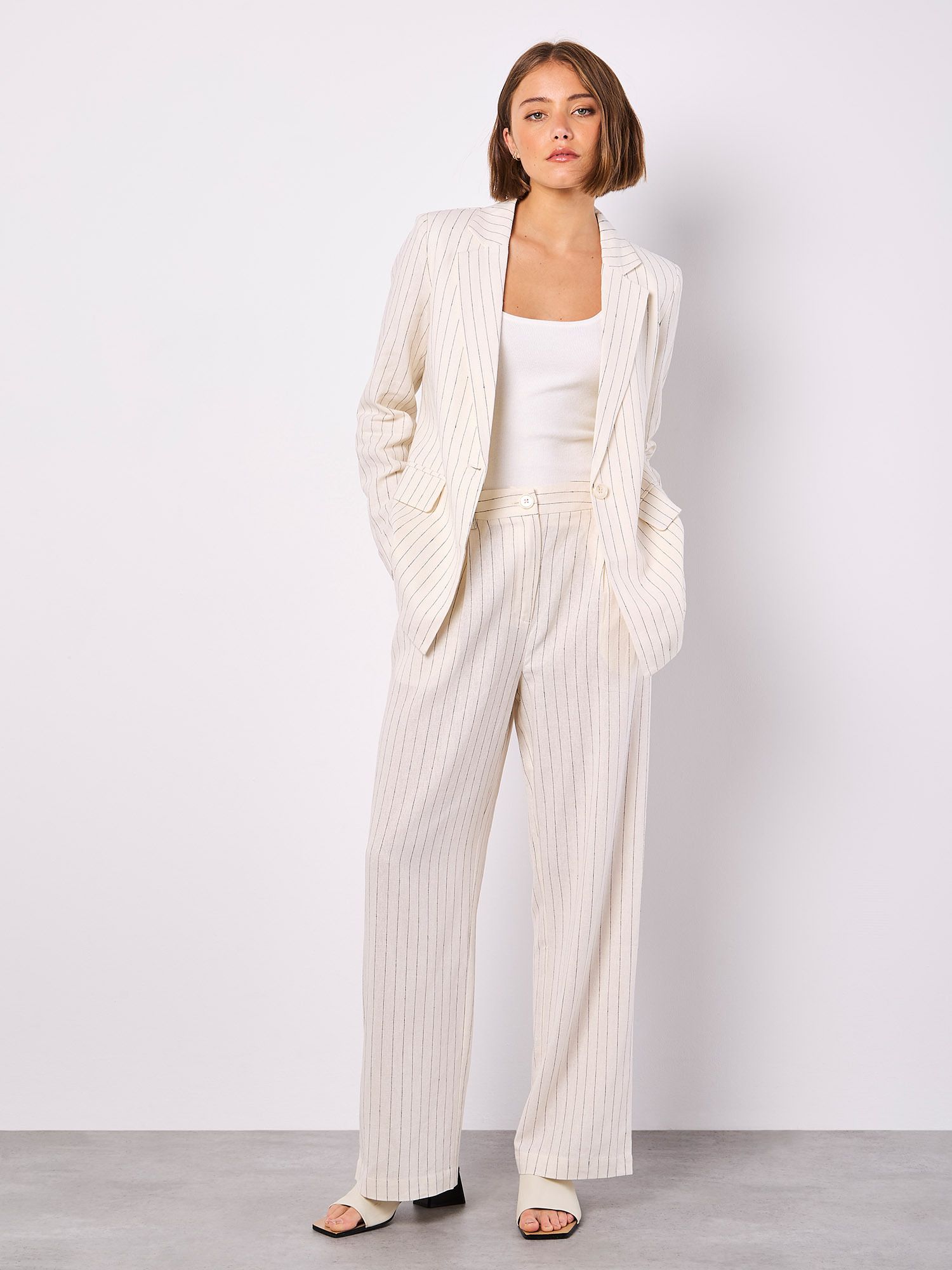 Apricot Pinstripe Linen Blend Blazer