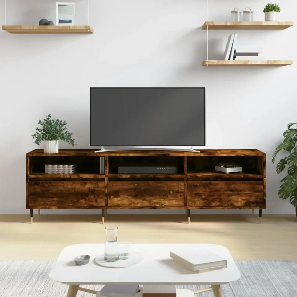 vidaXL - TV-meubel met 3 deuren 3 vakken - Gerookt eiken - 150x30x44.5 cm
