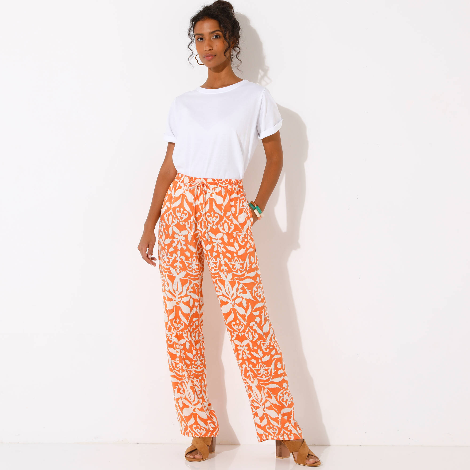 Pantalon large fluide, imprimé bicolore