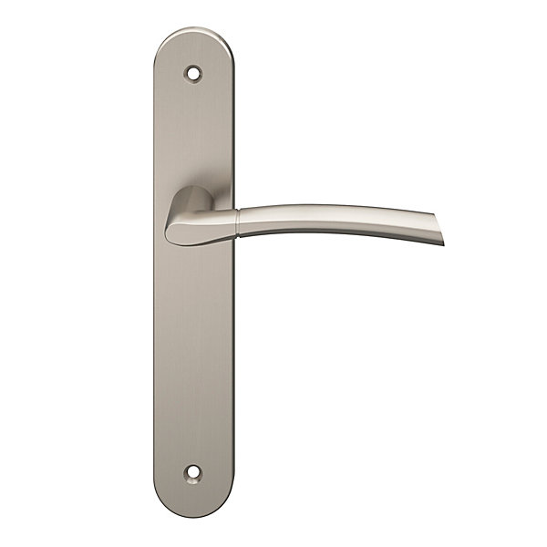 Ensemble poignée sur plaque rond GoodHome Hirel effet nickel satin gris L.128mm x l.40mm entraxe 195mm