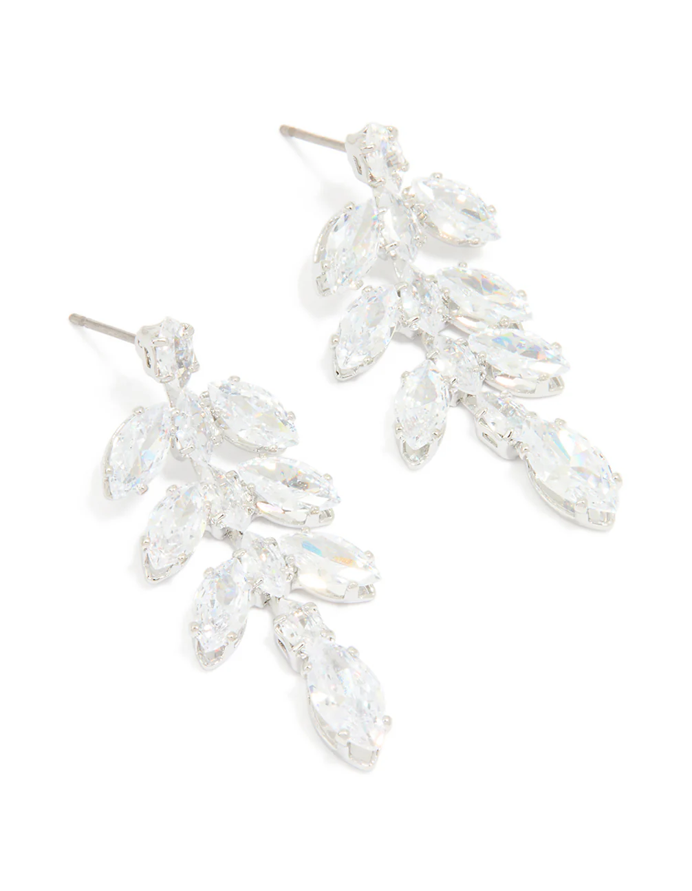 Silver Cubic Zirconia Leaf Drop Earrings