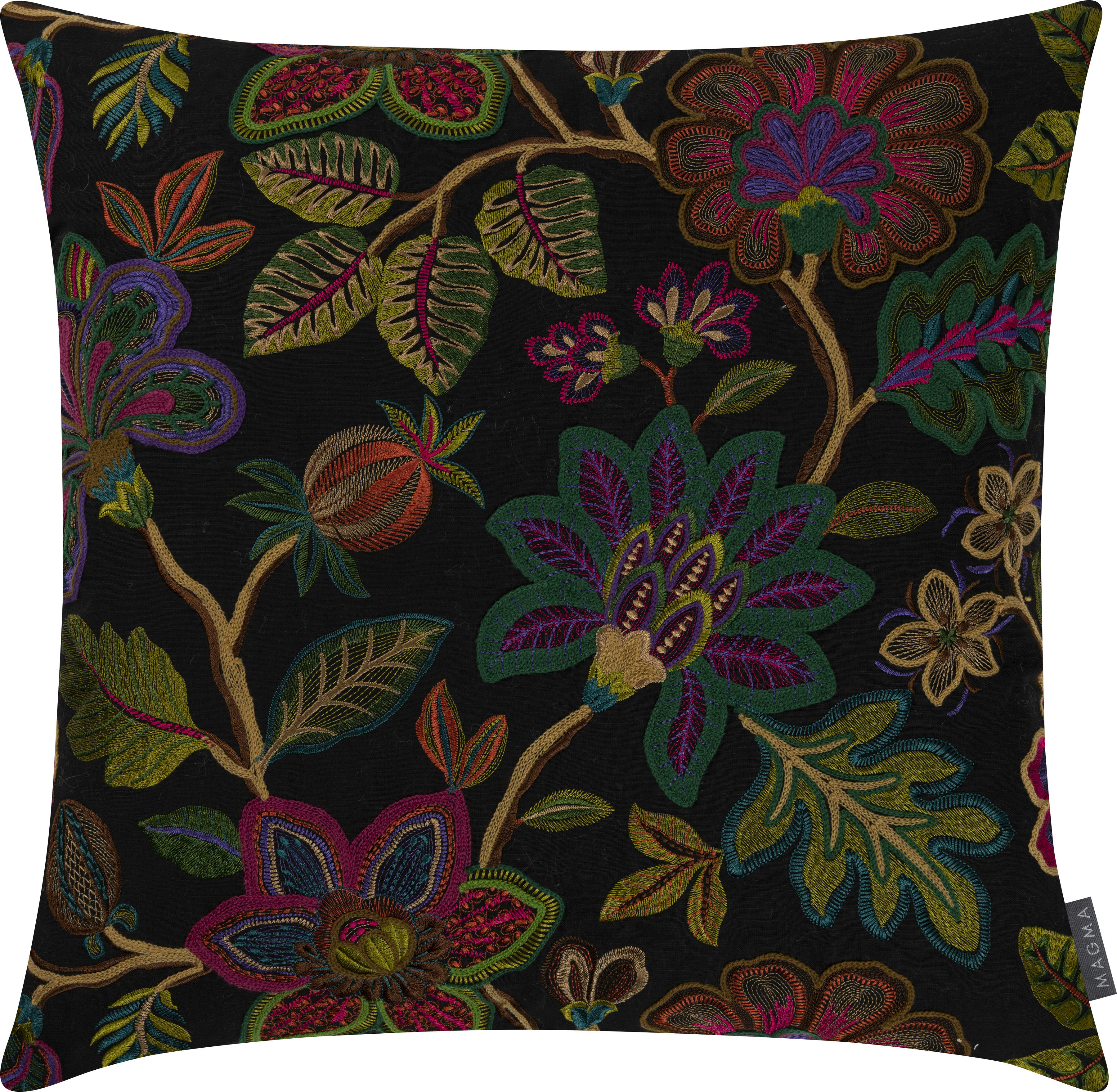 VIOLETA - Housse de coussin fleurs brodées multicolore lin et coton- 60x60