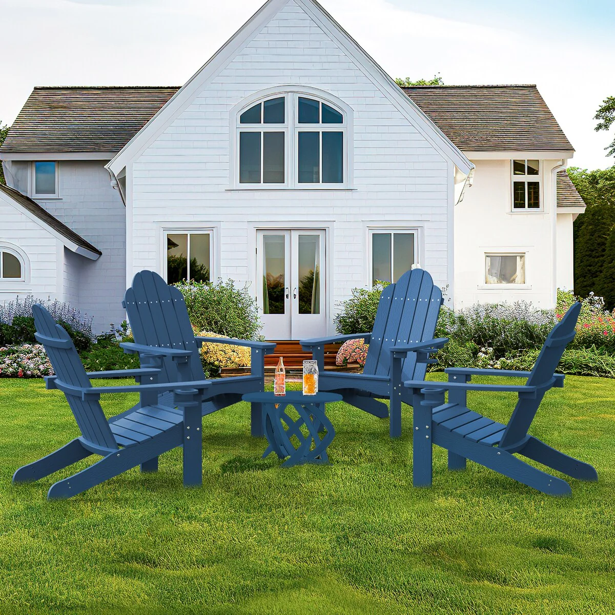 LUE BONA Eco-Friendly Outdoor All Weather HDPS Adirondack Chairs Set of 4 - 30 in.W x 35 in.D x 36.5 in.H