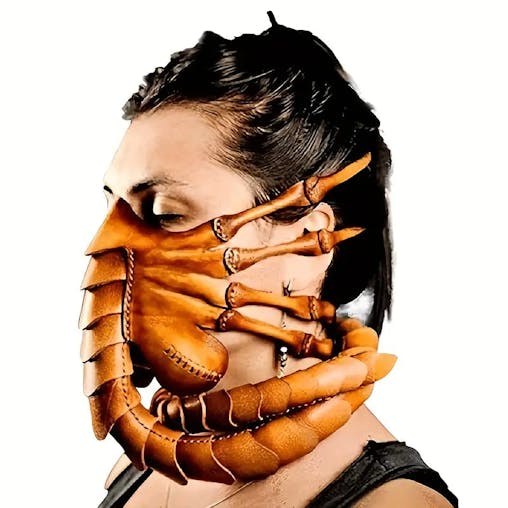 NNETM Brown Facehugger Hand Stitch Leather Mask - Costume