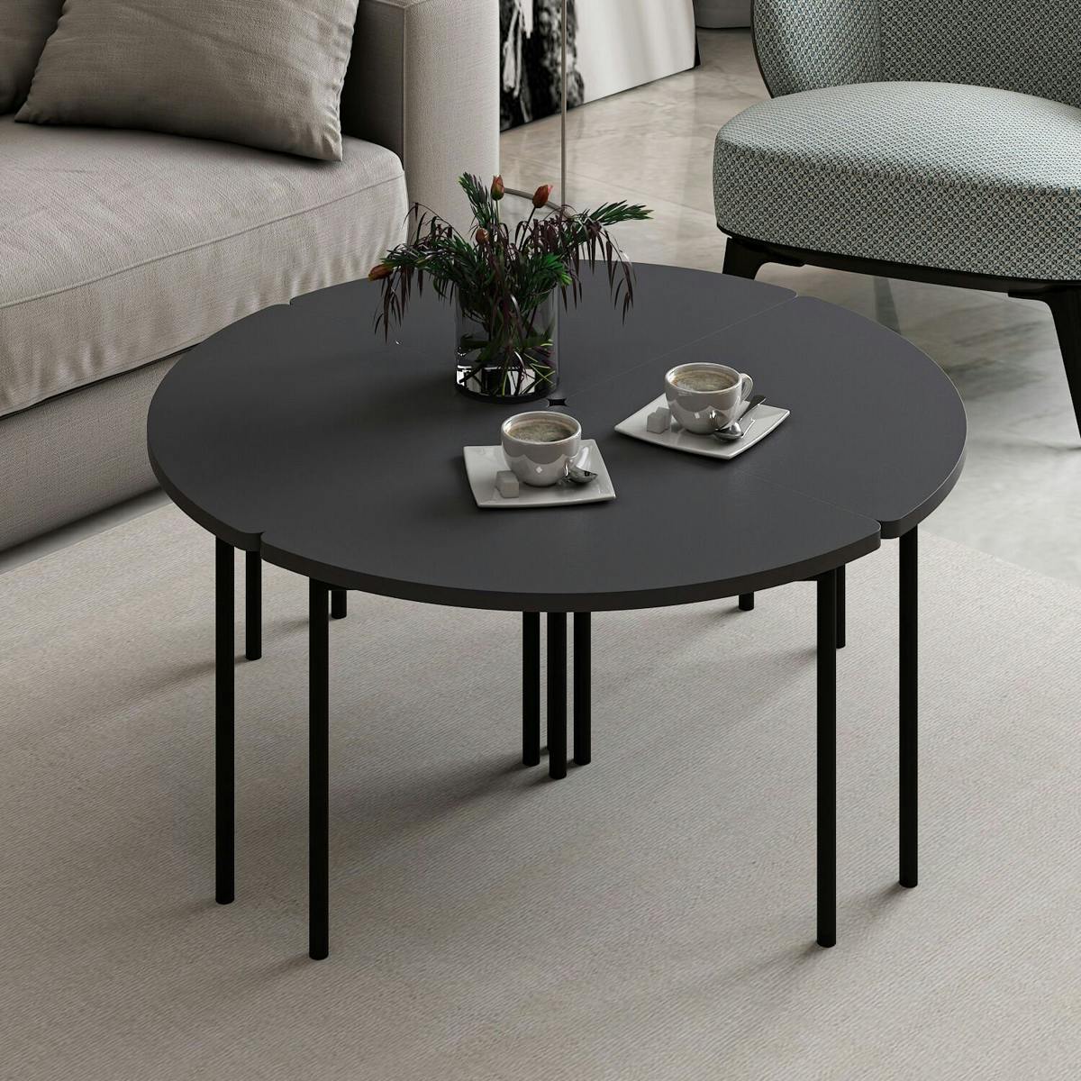 Table basse gigogne petit espace, finition anthracite JENA