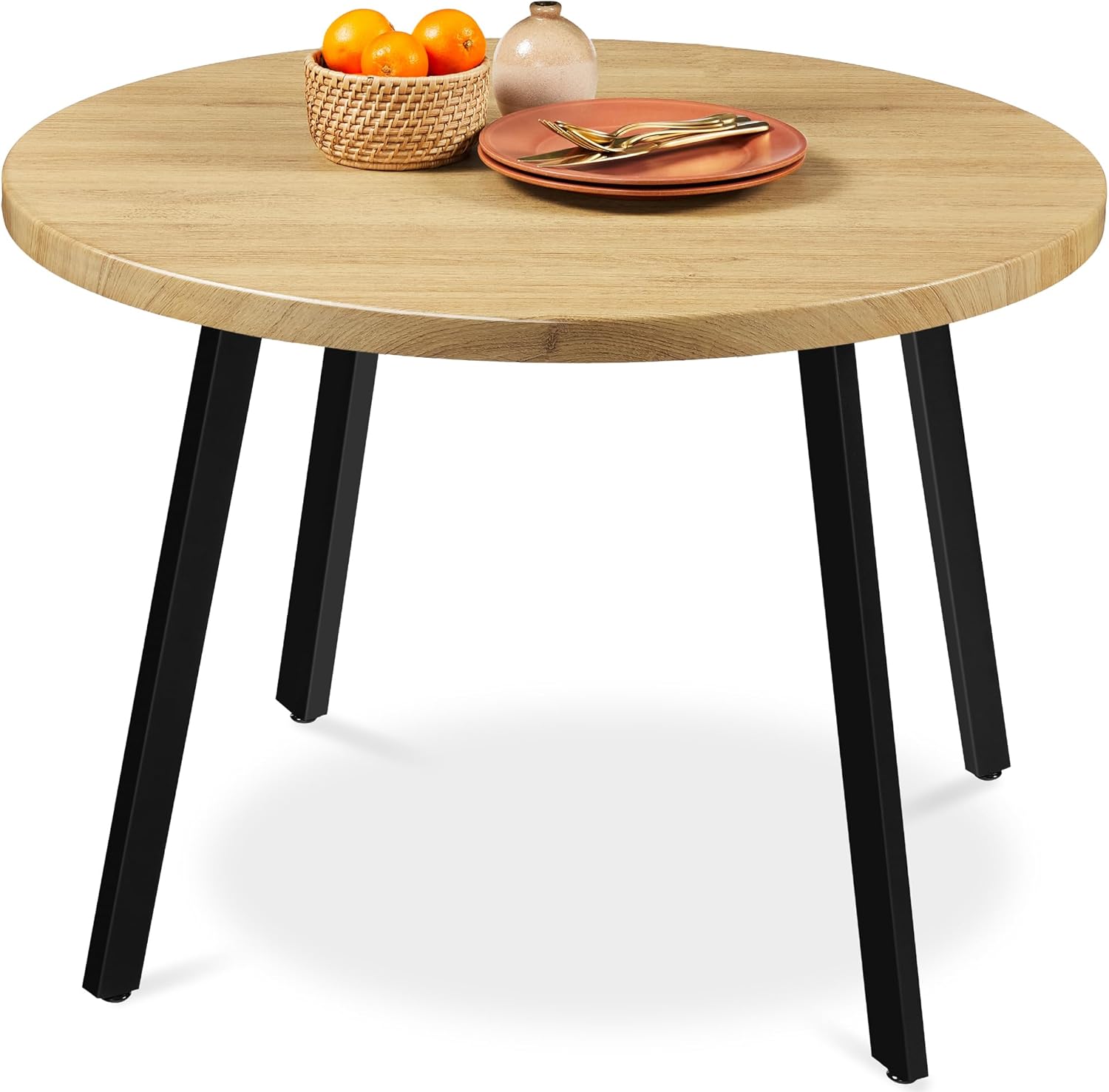 Best Choice Products Round Dining Table 35.5”, Mid-Century Modern Kitchen Table for 2-4 People, Small Space Apartment Dinette, Wood Top W/Steel Legs - Natural