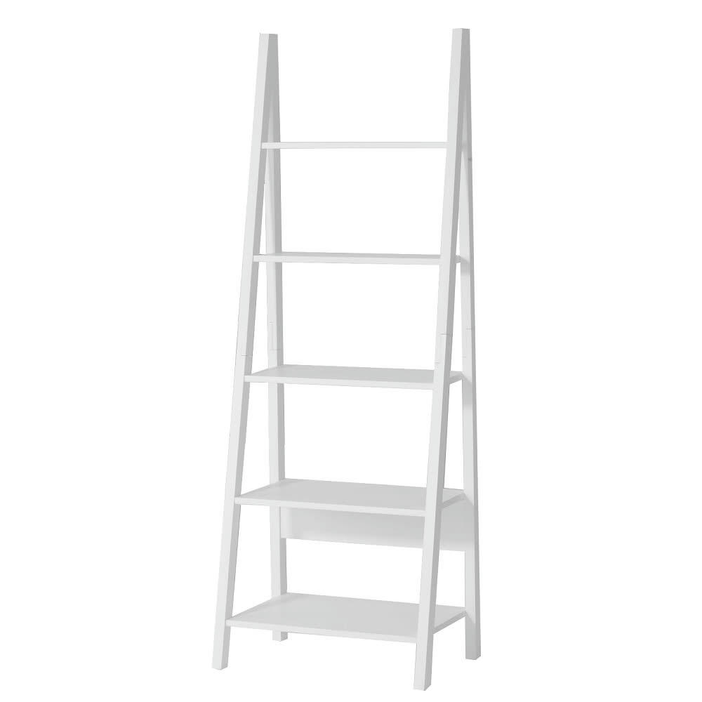 - Étagère style échelle avec 5 étages effet bois blanc