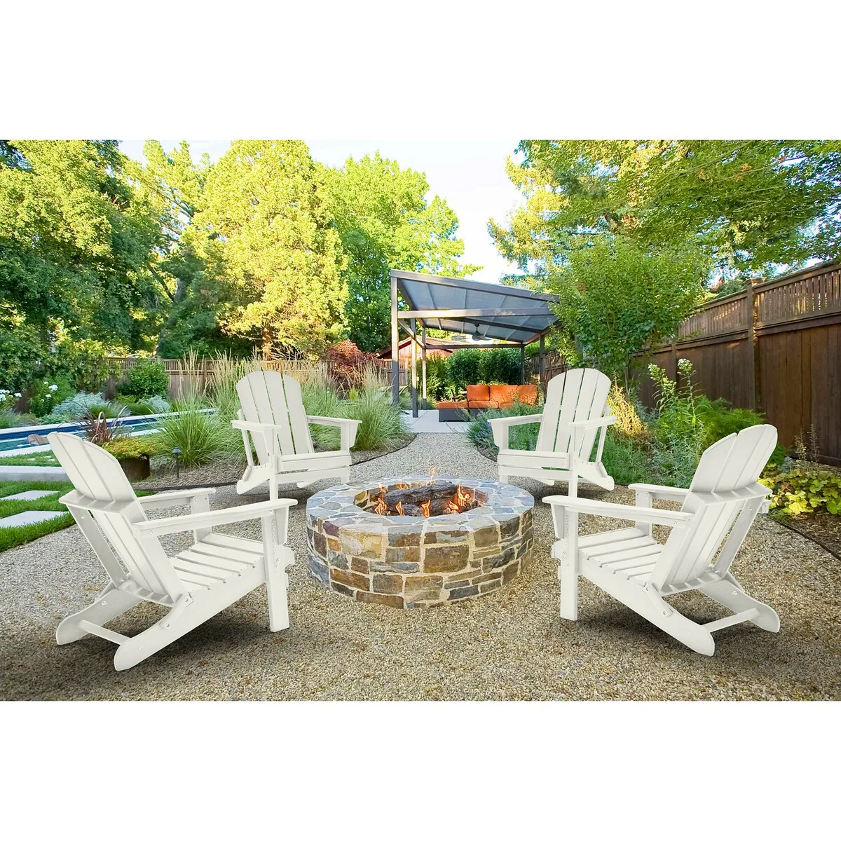 Indoor Plastic Adirondack Chair White Patio Desk Folding Set of 2/4