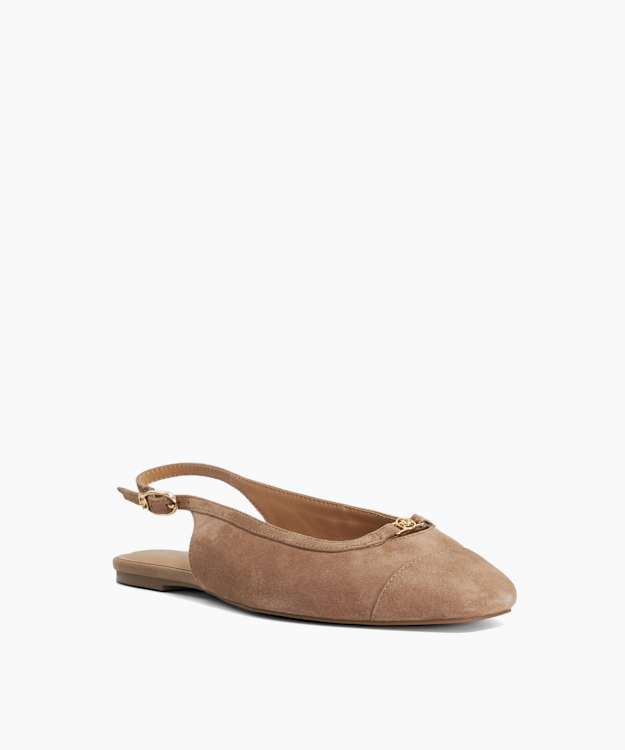 Hanna Caramel - Wide Fit Suede Sling Back Logo Flats
