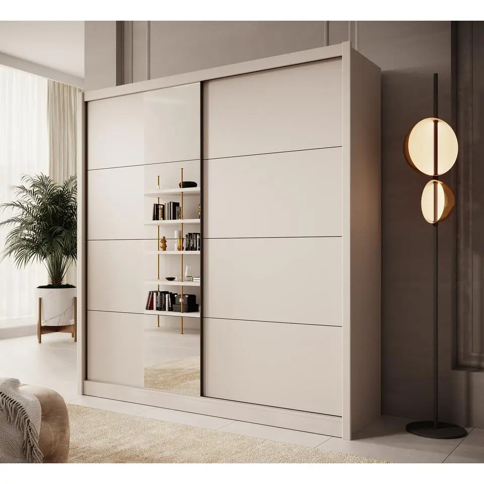 Meubella - Kledingkast Azul - Beige - 205 cm - Met spiegel