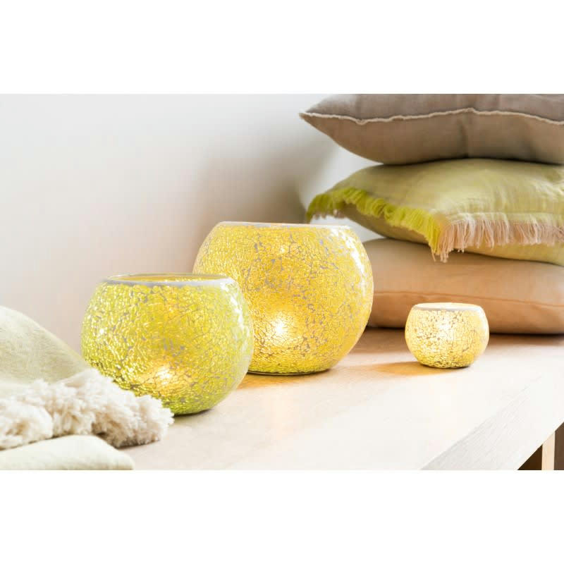 MOSAÏQUES - Photophore rond verre jaune H17,5cm