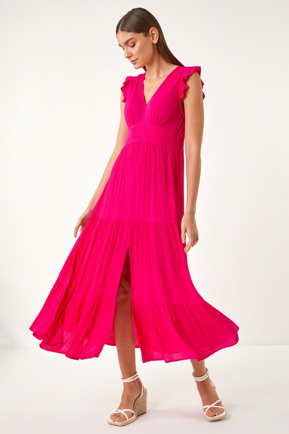 Roman Crinkle Tiered Frill Maxi Dress