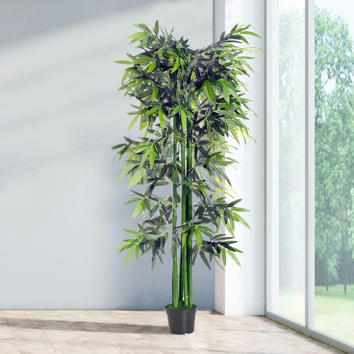- Bambou artificiel H. 180 cm nombreuses feuilles pot inclus