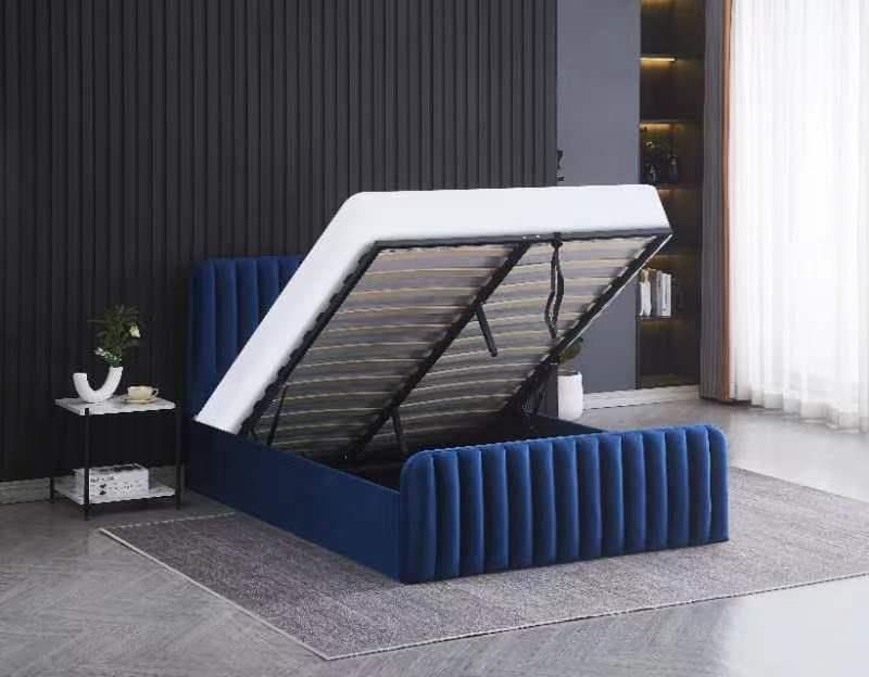KOSY KOALA Ottoman Gas Lift Storage Bed 4ft6 Double with 1 Mattress Blue Velvet Bedroom