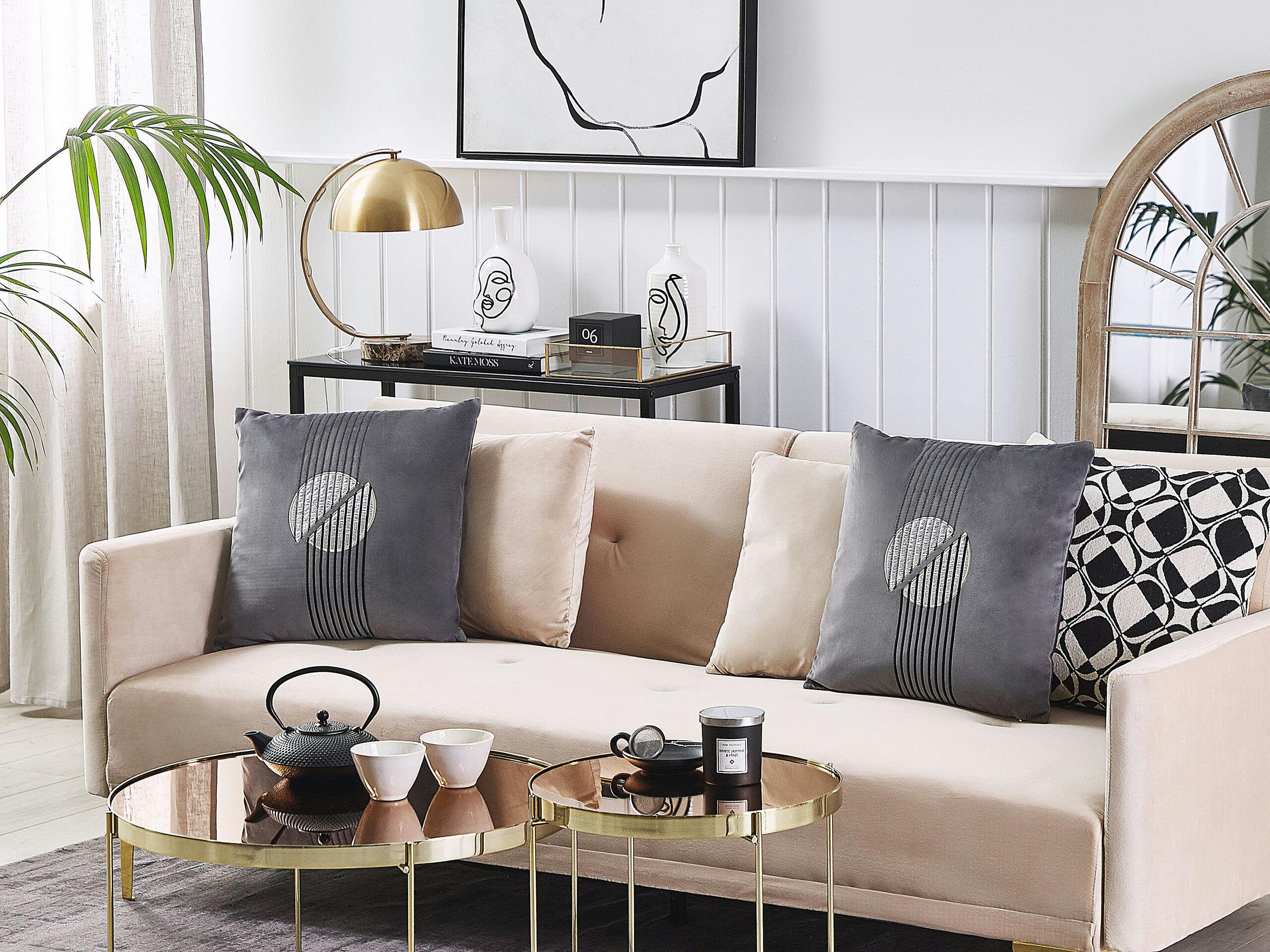 CEROPEGIA - Lot de 2 coussin décoratifs en tissu gris 45x12cm