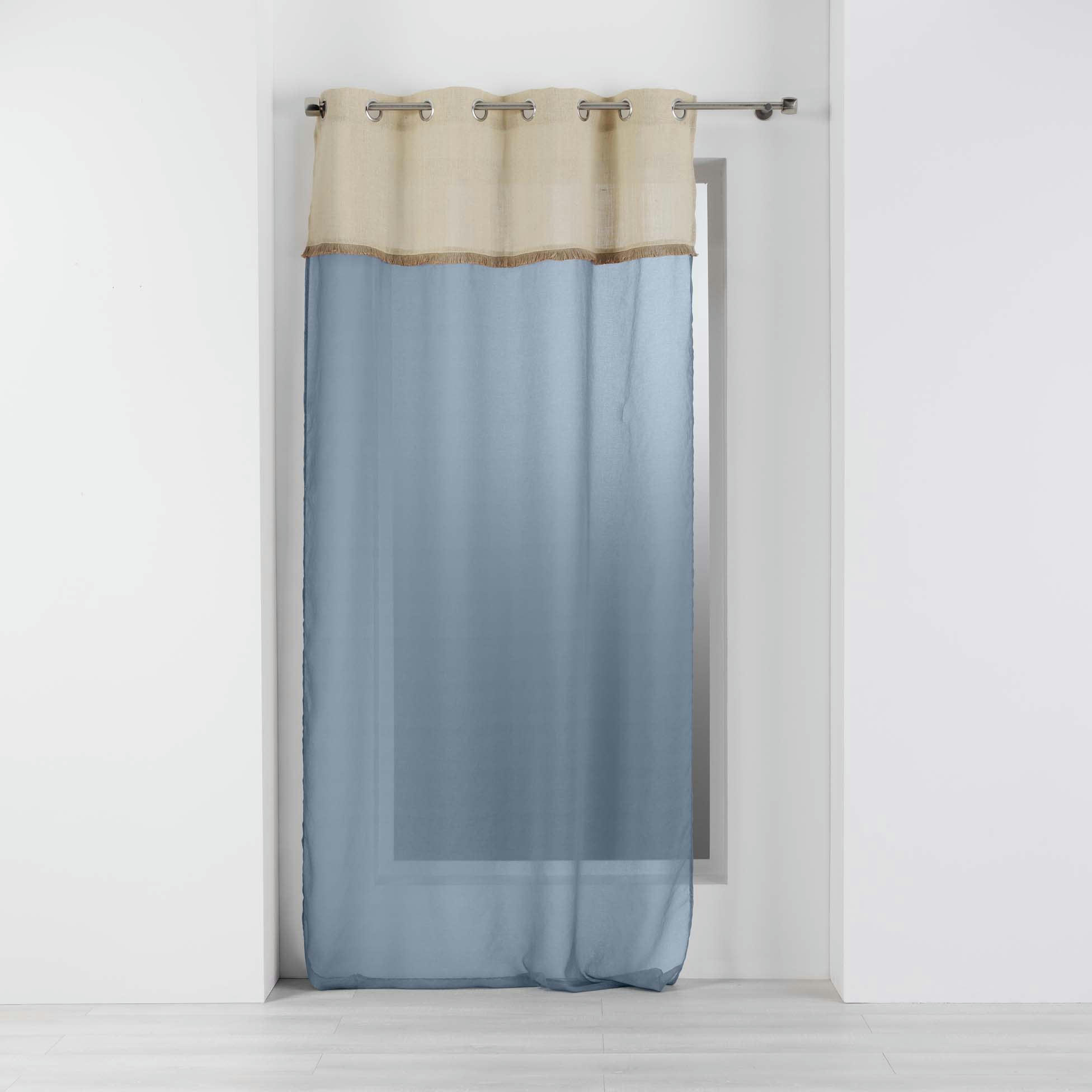- Voilage tamisant bi-matière top jute polyester bleu 240 x 140