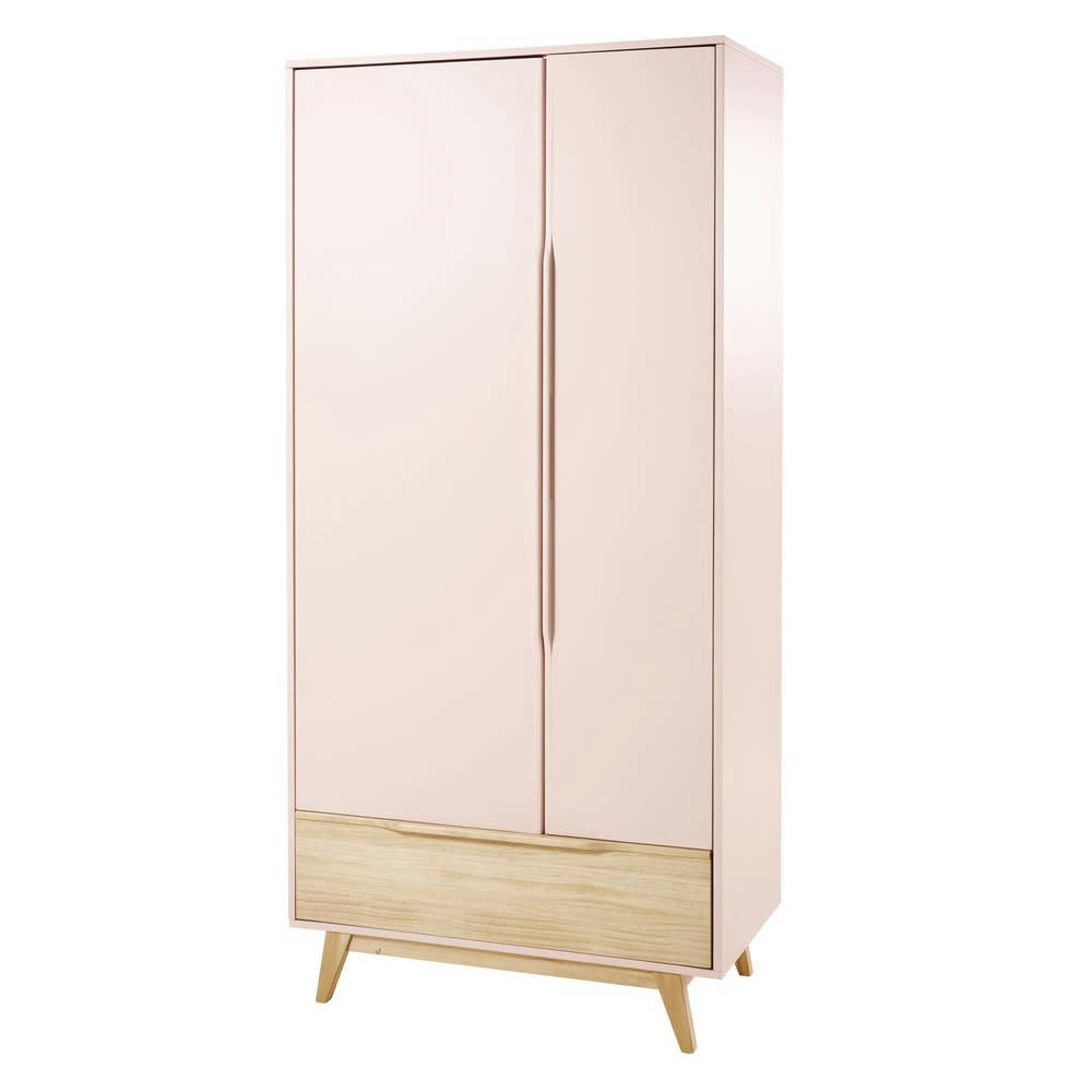Bucolique - Dressing vintage 2 portes 1 tiroir rose clair