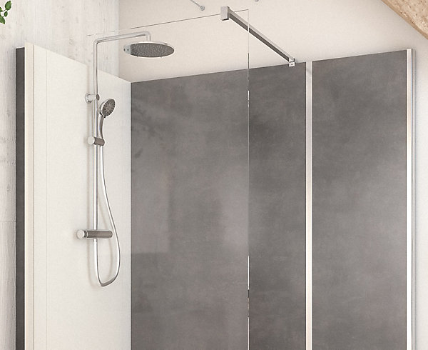 Cabine de douche à l’italienne l.80 x L.170 x H.218 cm – effet pierre charbon, receveur de plain-pied, Elmer Serenity