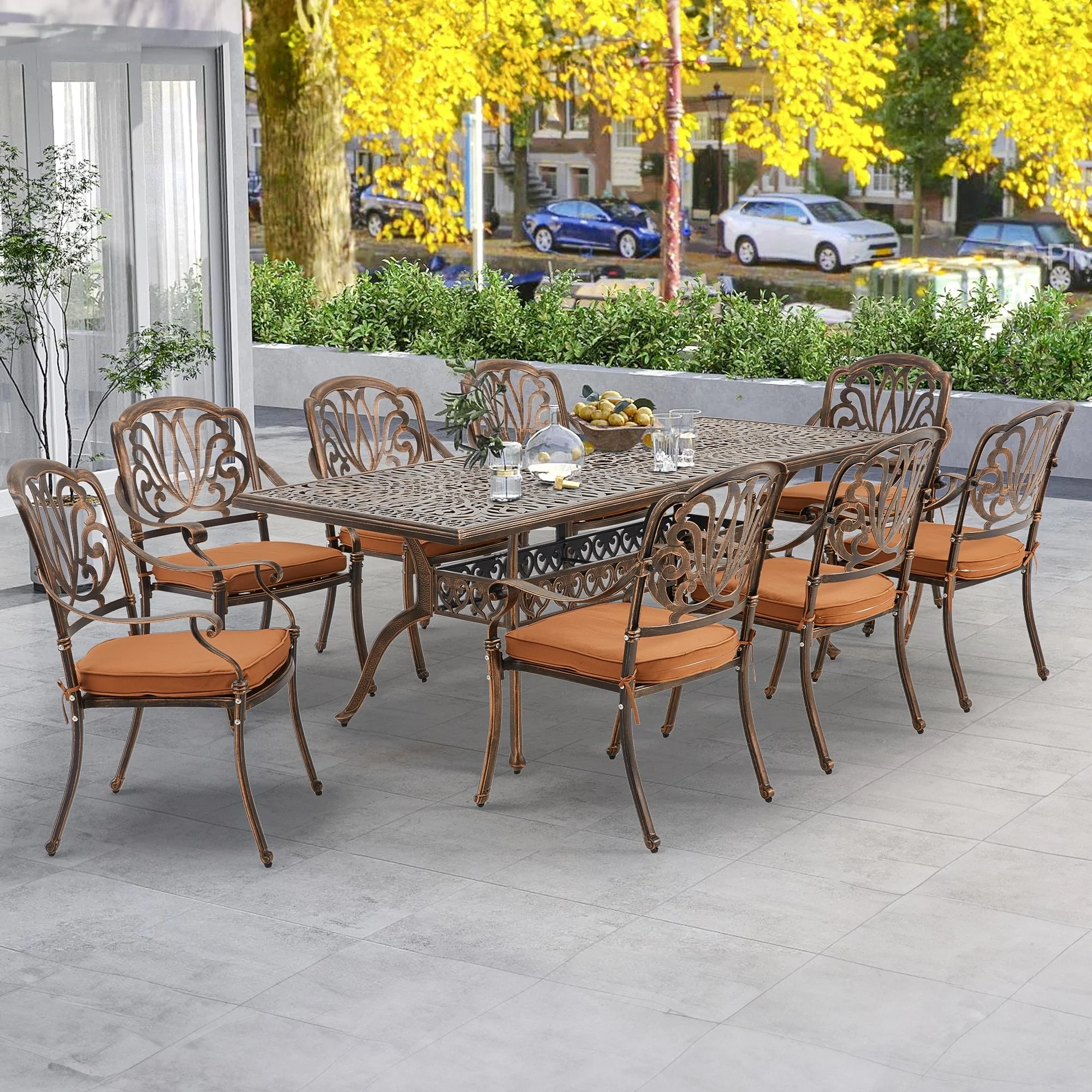 9-Piece Outdoor Dining Set with 1 Table + 8 Chairs, All-Weather Aluminum Outdoor Patio Sets for Patio, Backyard, Garden