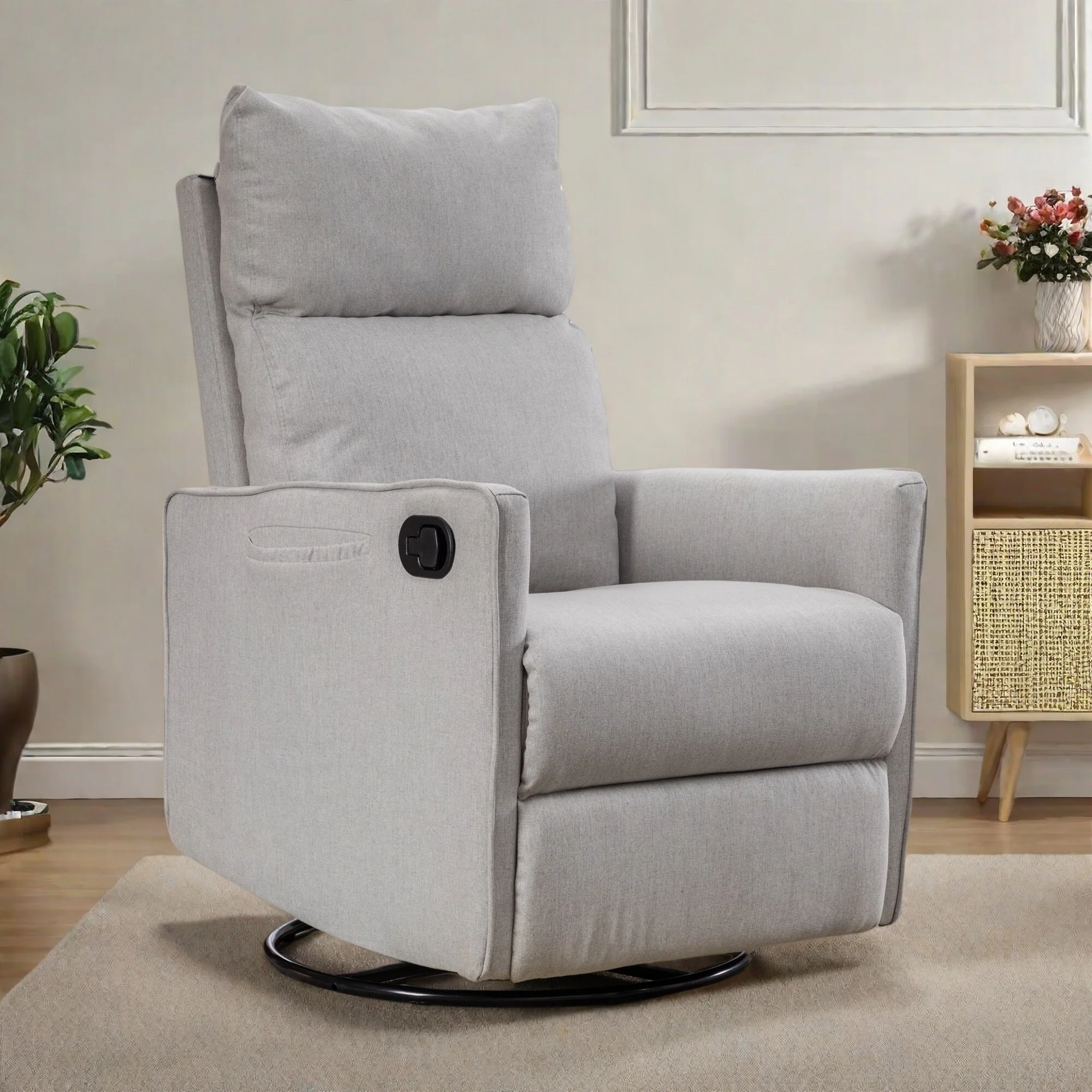 Manual Swivel Rocker Recliner Chair with Adjustable Backrest and Footrest