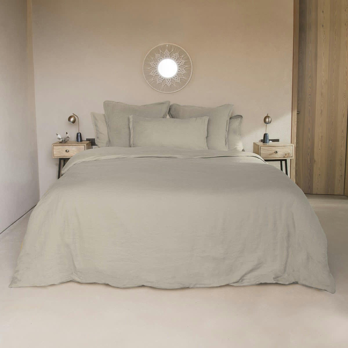 HORTENSE - Drap housse lin lavé  160x200x30 grège