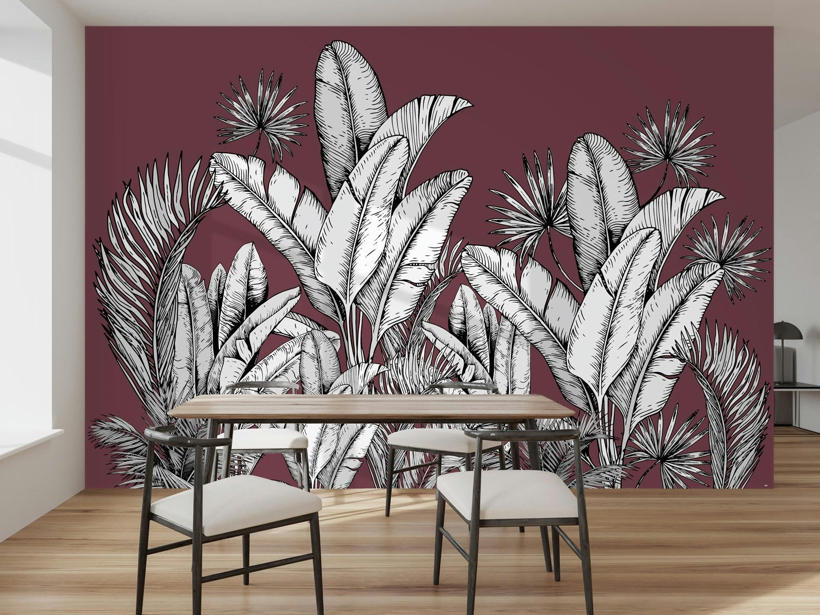 MIRAGE - Papier peint panoramique adhésif lie-de-vin 350x250cm