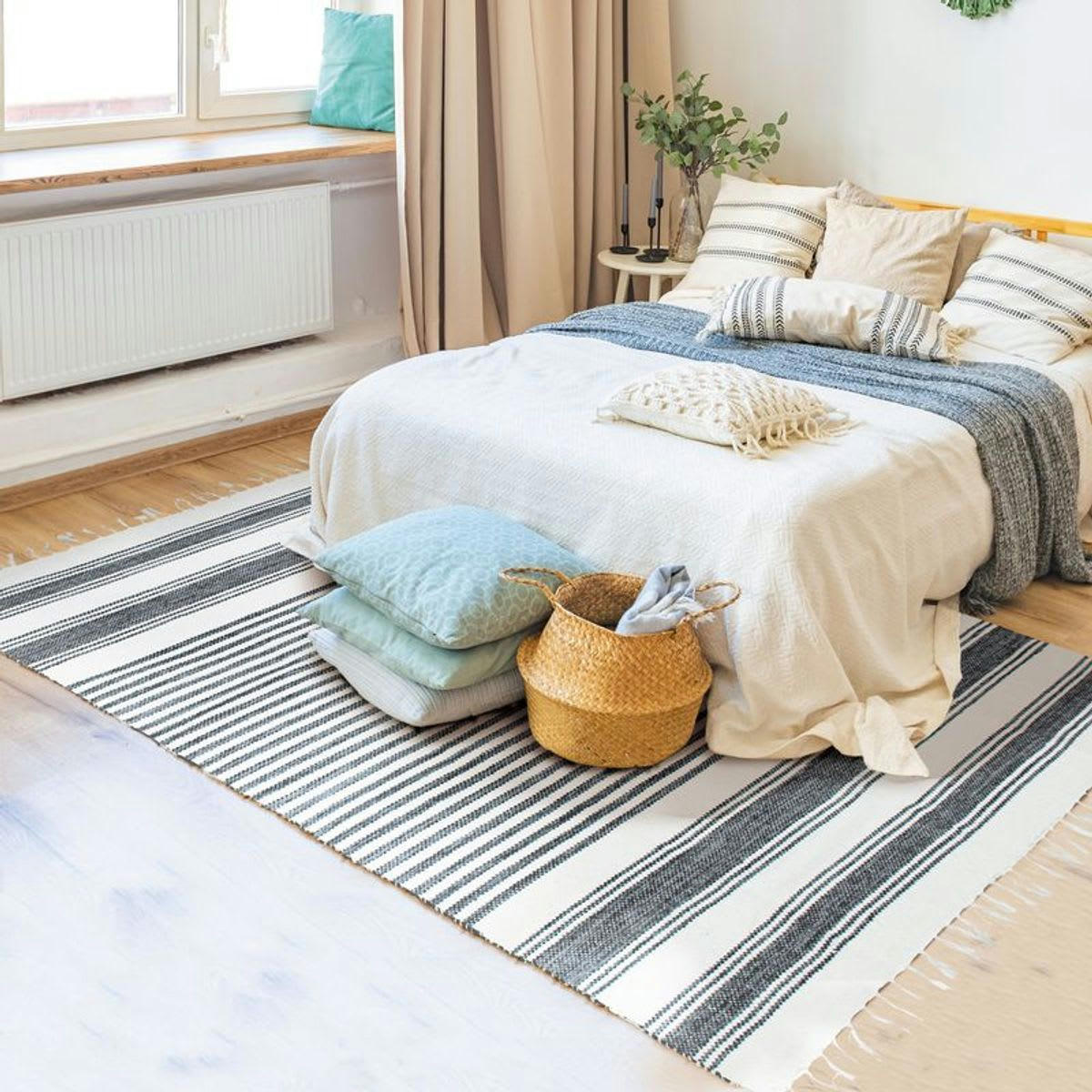 TERRA - Tapis 100% coton lignes gris-blanc 160x230