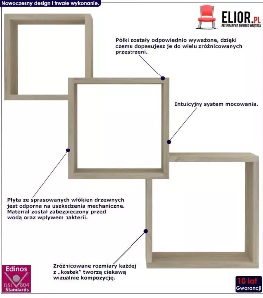 Zestaw modułowych półek ściennych w kolorze dębu - Vevon