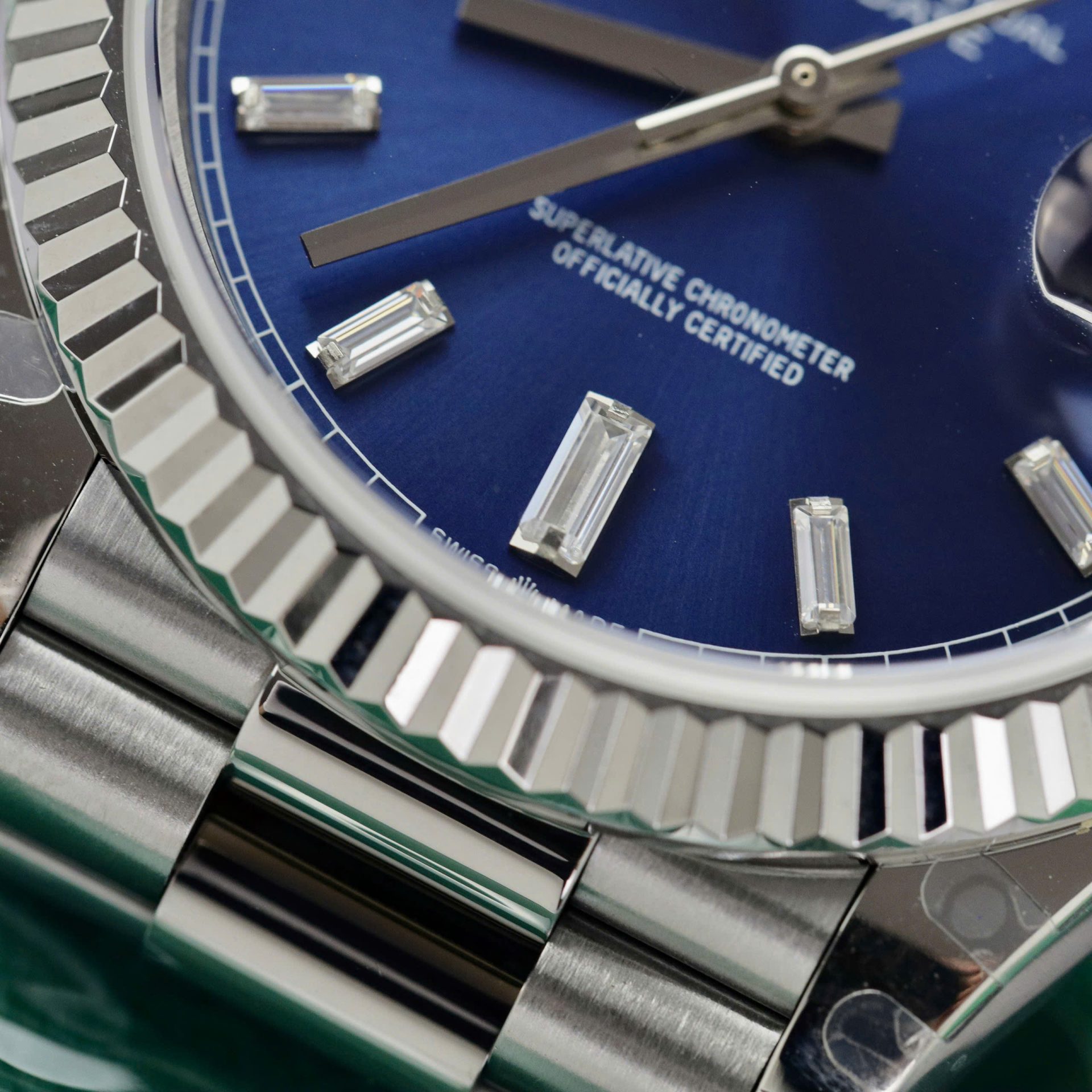 Rolex Day-Date 228236 904L Steel Blue Dial CZ Diamonds 40mm Super Clone