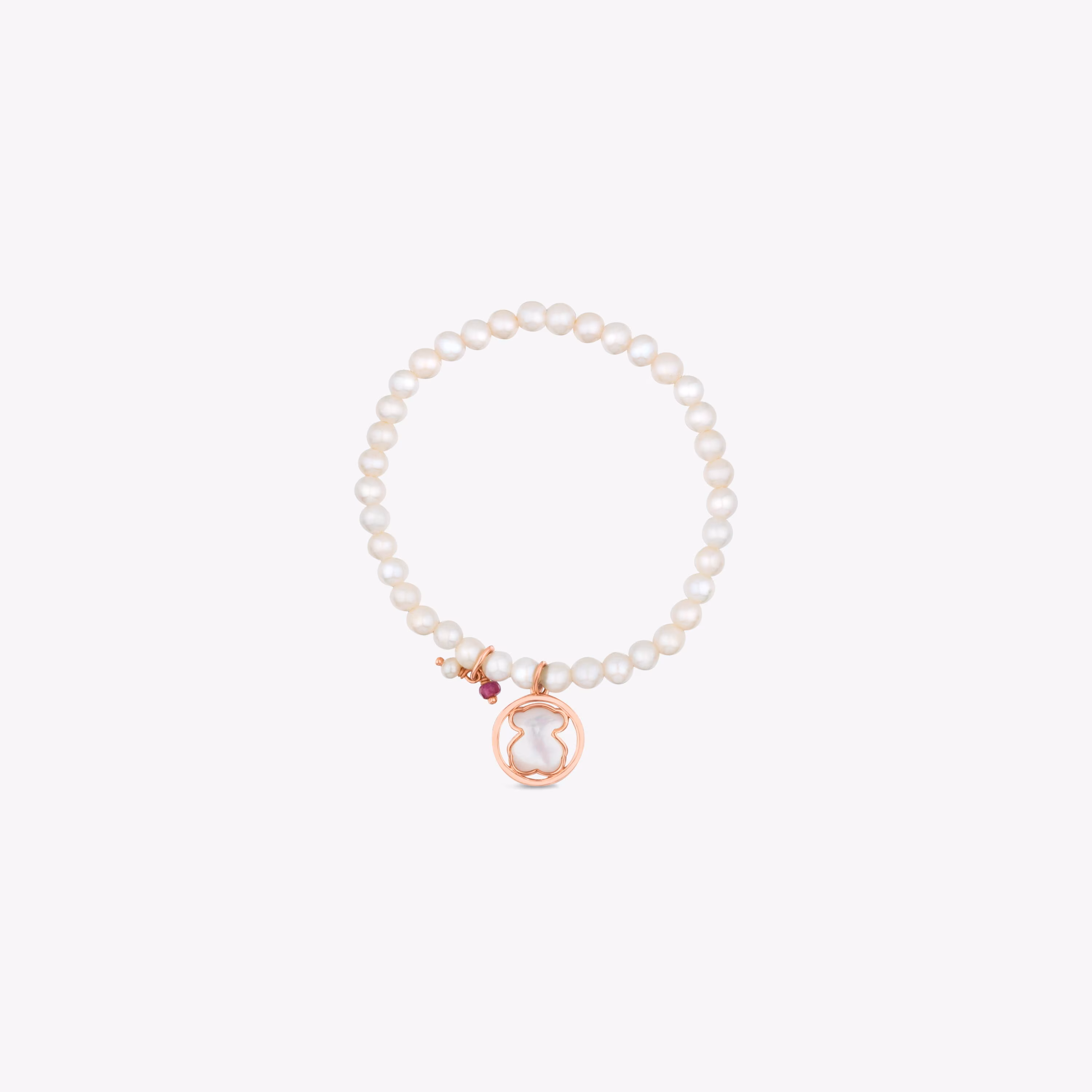 Pulsera con baño de oro rosa 18 kt sobre plata y perlas cultivadas, nácar y rubí tratado Camille
